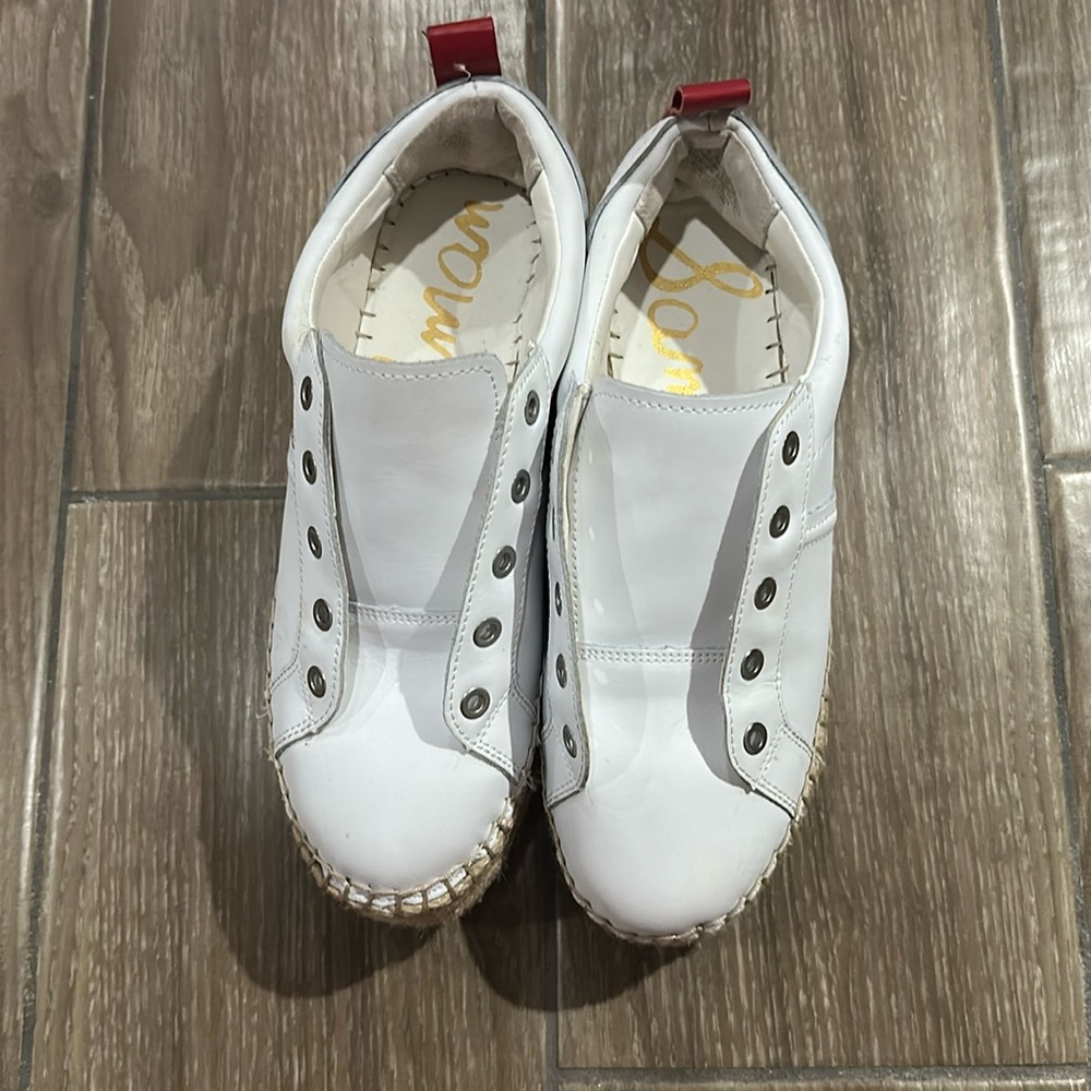 Sam Edelman Carleigh White Leather Espadrille Platform Sneakers Womens